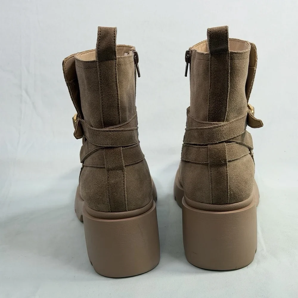 Steve‎ Madden Size-10M Womens Ankle Booties Coletta Lug Sole Suede Leather Taupe